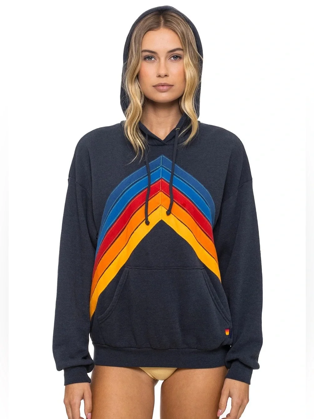 NEW Aviator Nation Mountain Stitch Chevron Relaxed Hoodie Charcoal Size Medium - Picture 2 of 7